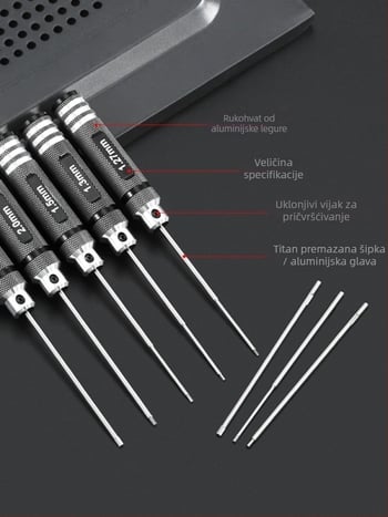 Set šestouglatih odvijača za model zrakoplova 1.27/1.3/1.5/2.5 mm, 6‑ugao