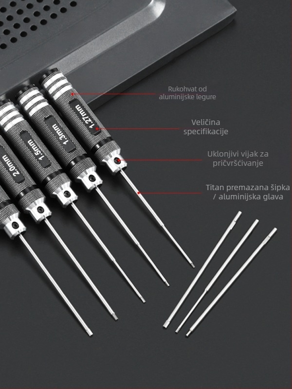 Set šestouglatih odvijača za model zrakoplova 1.27/1.3/1.5/2.5 mm, 6‑ugao