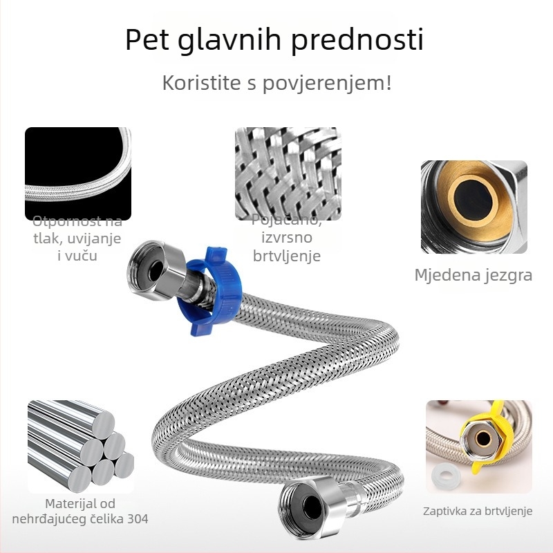 Innovator 304 nehrđajući čelični opleteni cjevovod - otporan na eksploziju, visokotlačni dovod vode za bojler i toalet, dvostruka čelična kraja, moderan minimalistički stil