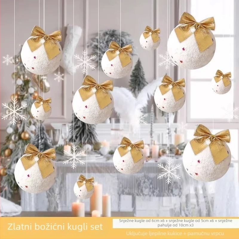 Pjena vianošni viseći ukras — kugla od snijega s leptir uzicom, Festive Joy, božićni stil