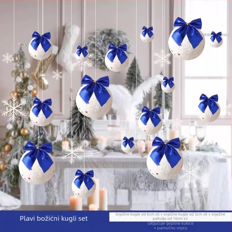 Pjena vianošni viseći ukras — kugla od snijega s leptir uzicom, Festive Joy, božićni stil