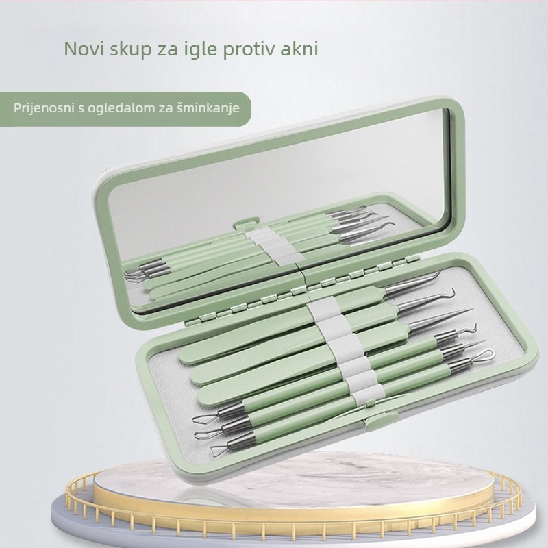 Set alata za tretiranje akni, 5-dijelni, od nehrđajućeg čelika, sa ogledalom, model fcztz-03