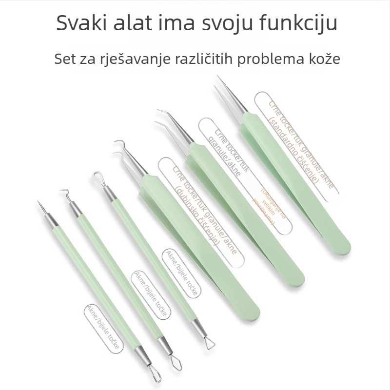 Set alata za tretiranje akni, 5-dijelni, od nehrđajućeg čelika, sa ogledalom, model fcztz-03