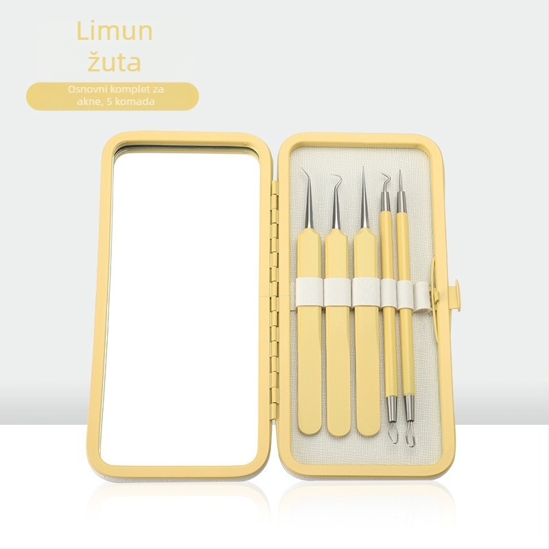 Set alata za tretiranje akni, 5-dijelni, od nehrđajućeg čelika, sa ogledalom, model fcztz-03