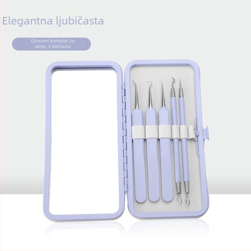 Set alata za tretiranje akni, 5-dijelni, od nehrđajućeg čelika, sa ogledalom, model fcztz-03