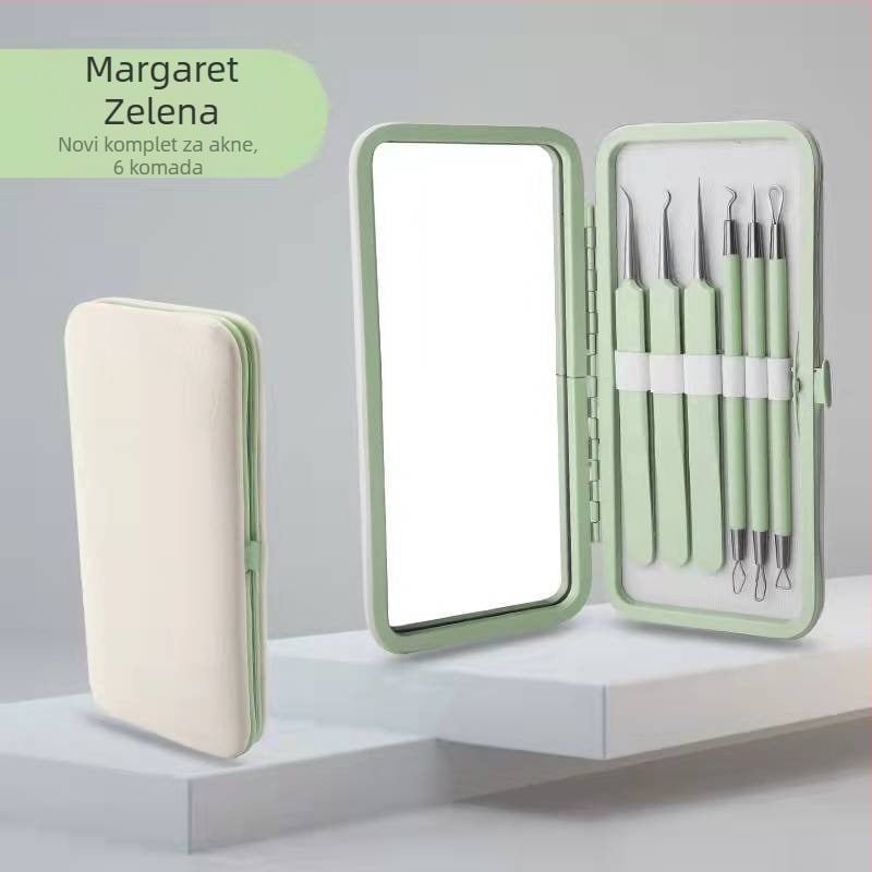 Set alata za tretiranje akni, 5-dijelni, od nehrđajućeg čelika, sa ogledalom, model fcztz-03