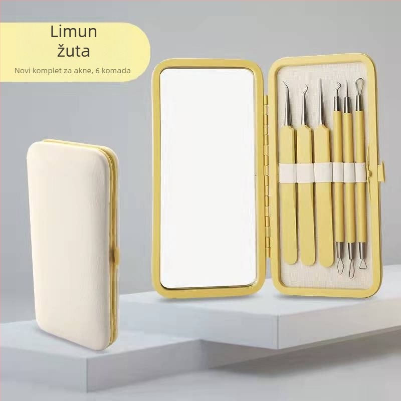 Set alata za tretiranje akni, 5-dijelni, od nehrđajućeg čelika, sa ogledalom, model fcztz-03