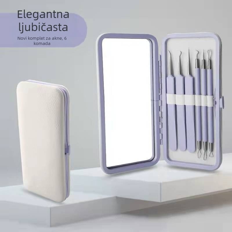 Set alata za tretiranje akni, 5-dijelni, od nehrđajućeg čelika, sa ogledalom, model fcztz-03