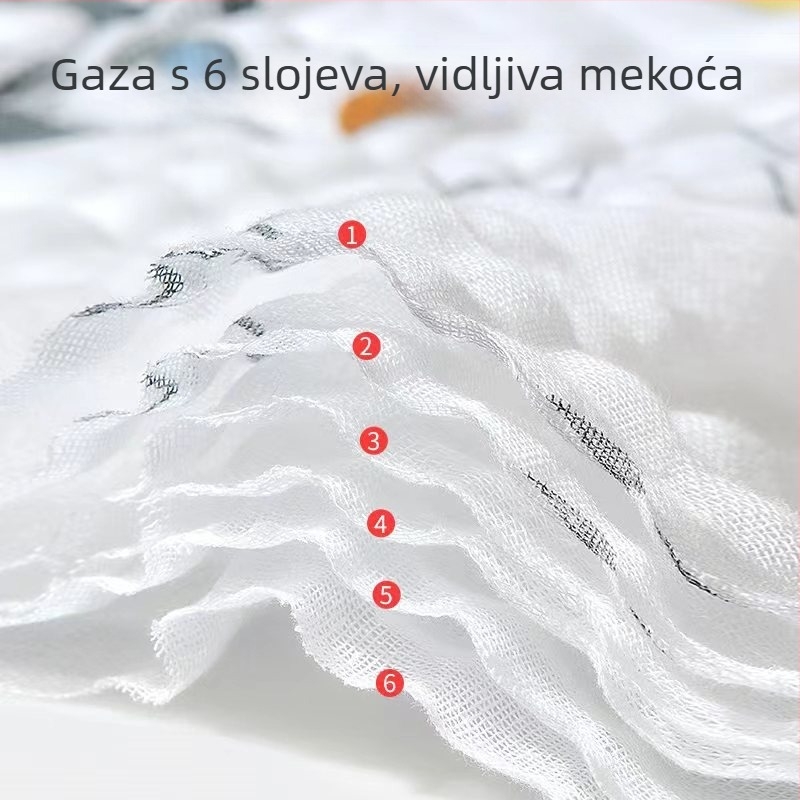 Beba šest slojeva pamuk-gaza ručnik za omatanje, 100% pamuk, 300–400 g, za novorođenčad