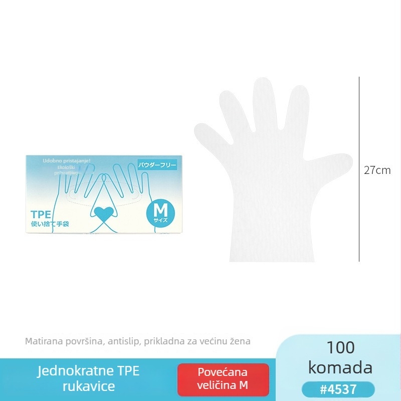 Jednokratne CPE rukavice, prehrambene kvalitete, protuklizne, prozirne, u kuhinjskom kutiji, debljina 0.05–0.1 mm, 50 komada u kutiji