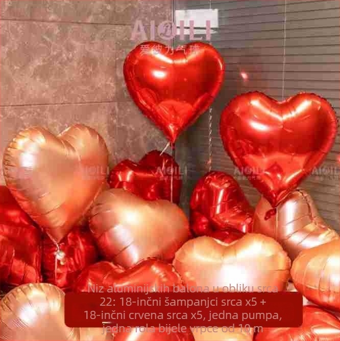 Set aluminijskim folijskim balonima s repnim oblikom, s mogućnošću prilagođenog logotipa – za rođendan, vjenčanje i Valentinovo