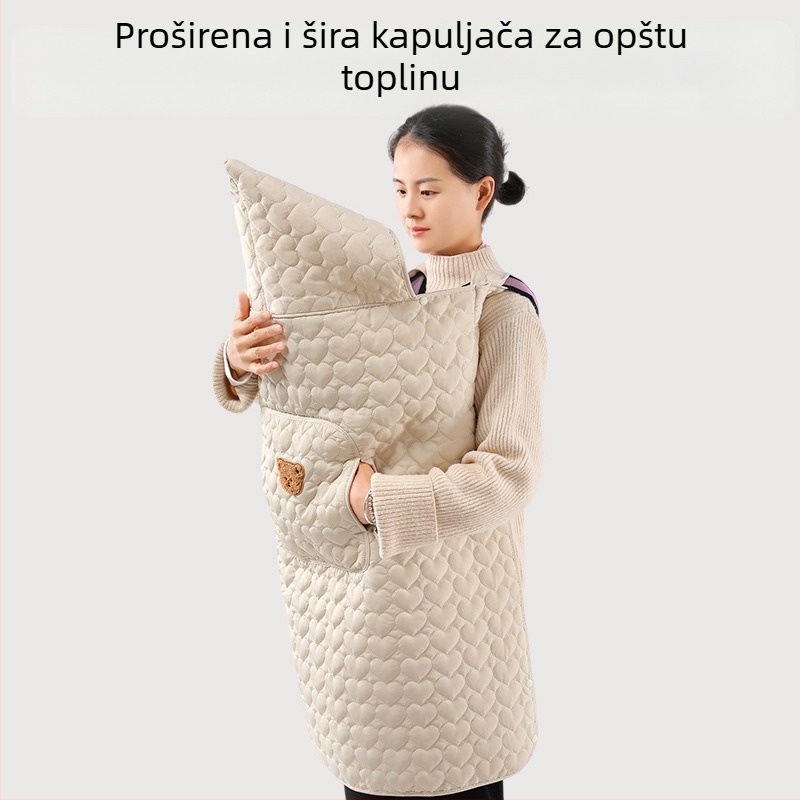 Pokrivač za kolica za bebe s kapuljačom i stražnjim remenom, zimški debeli quilt, poliester