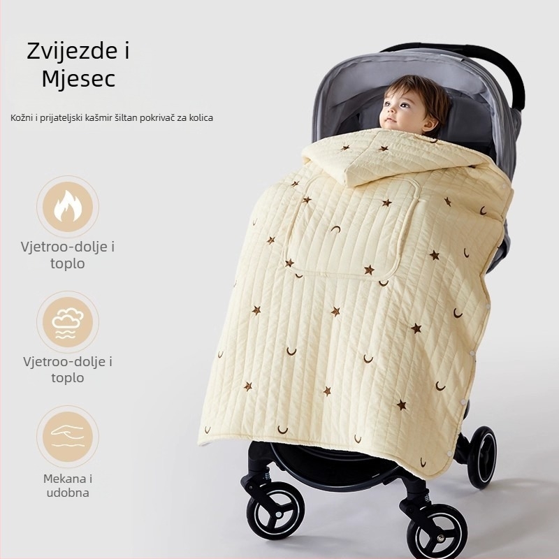 Pokrivač za kolica za bebe s kapuljačom i stražnjim remenom, zimški debeli quilt, poliester
