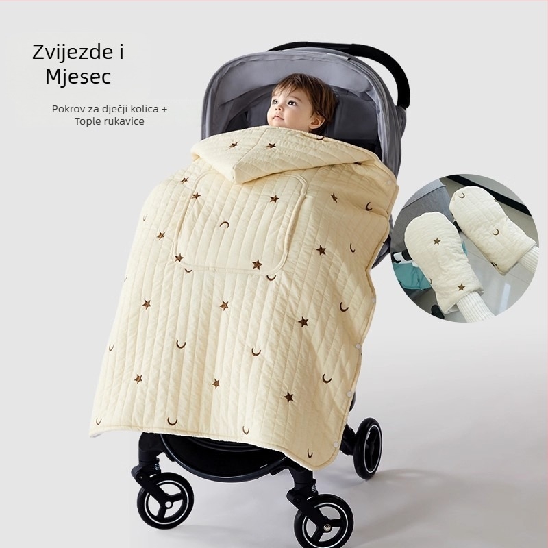 Pokrivač za kolica za bebe s kapuljačom i stražnjim remenom, zimški debeli quilt, poliester