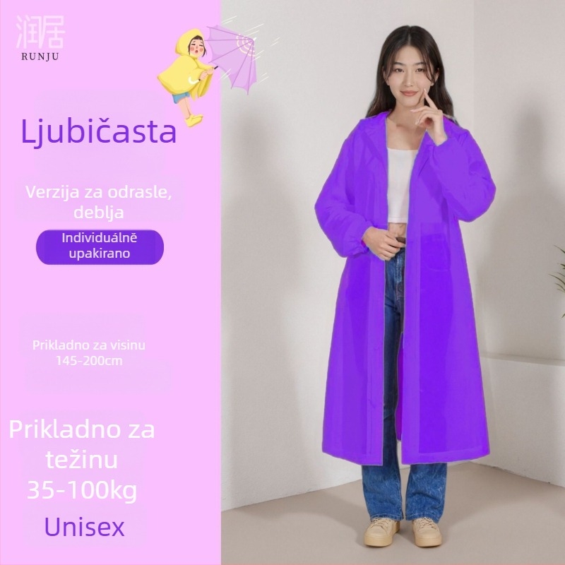 Jednokratni kišni pončo za odrasle, EVA tkanina 18S, debeli sloj, 150 g, prenosno, mogućnost logotipa