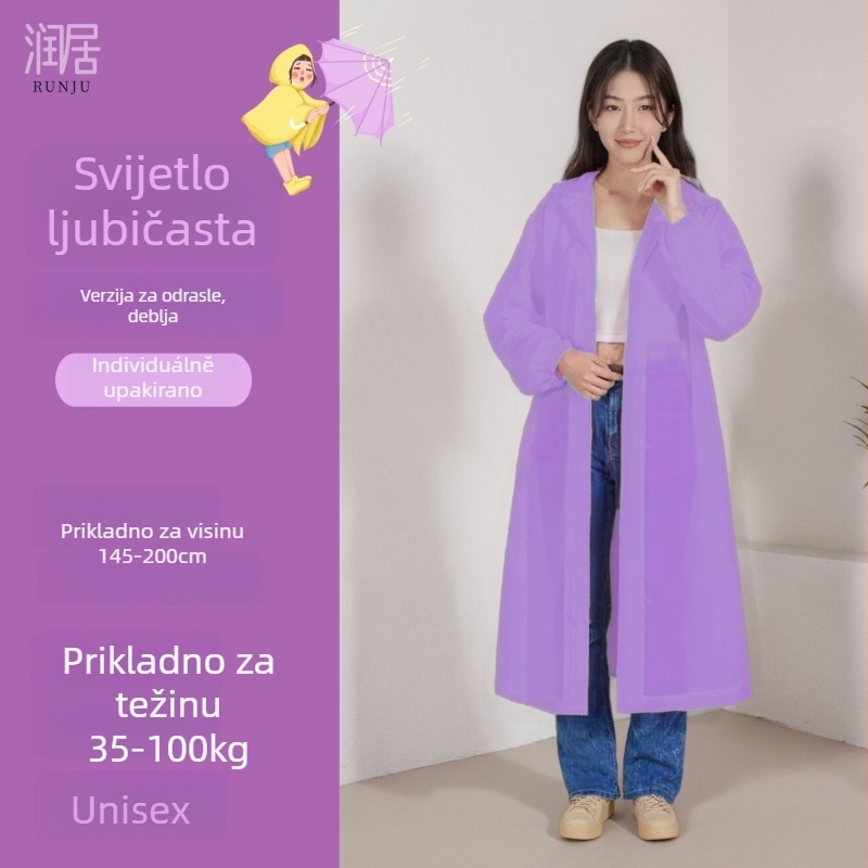 Jednokratni kišni pončo za odrasle, EVA tkanina 18S, debeli sloj, 150 g, prenosno, mogućnost logotipa