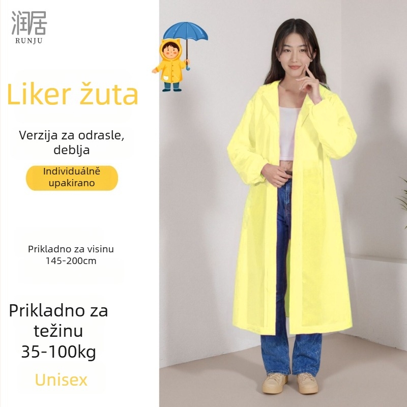 Jednokratni kišni pončo za odrasle, EVA tkanina 18S, debeli sloj, 150 g, prenosno, mogućnost logotipa
