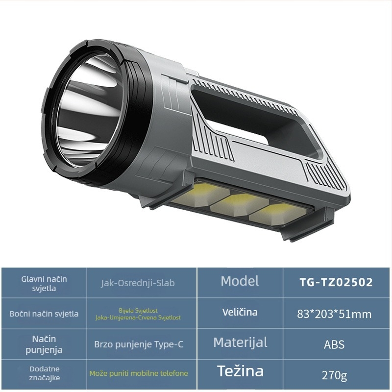 Solarna punjiva ručna radna svjetiljka s COB LED, 10W, 1800mAh, ručno generiranje energije
