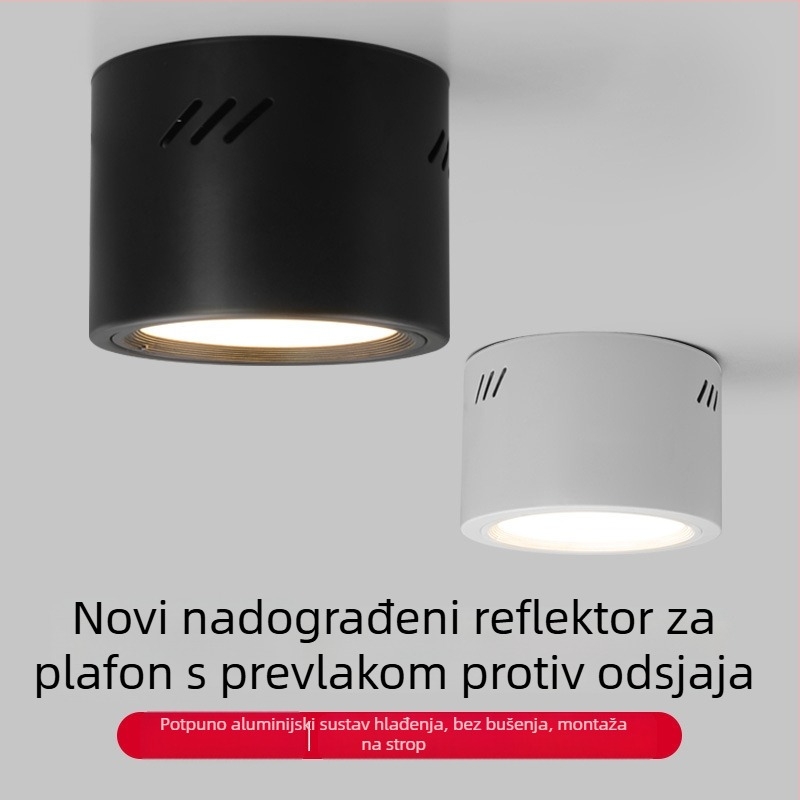 LED cilindrični downlight, okrugli, površinska montaža, 6000K, 220V, aluminijsko kućište, 10.000 h, trgovinsko osvjetljenje