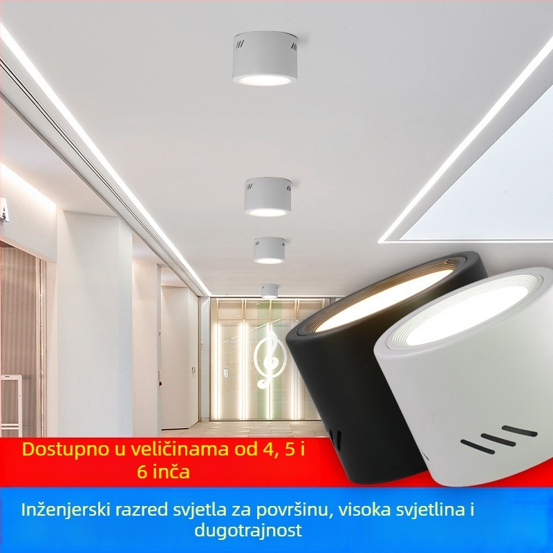 LED cilindrični downlight, okrugli, površinska montaža, 6000K, 220V, aluminijsko kućište, 10.000 h, trgovinsko osvjetljenje
