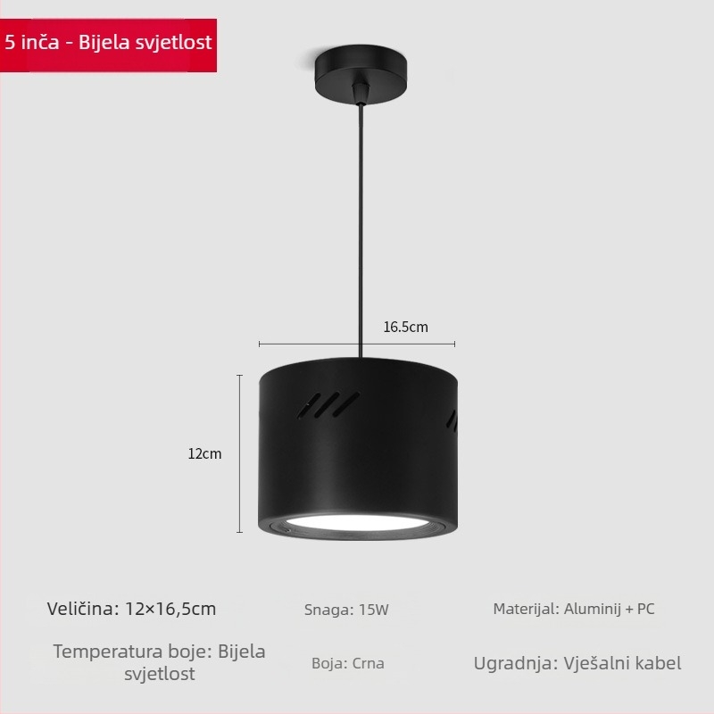LED cilindrični downlight, okrugli, površinska montaža, 6000K, 220V, aluminijsko kućište, 10.000 h, trgovinsko osvjetljenje