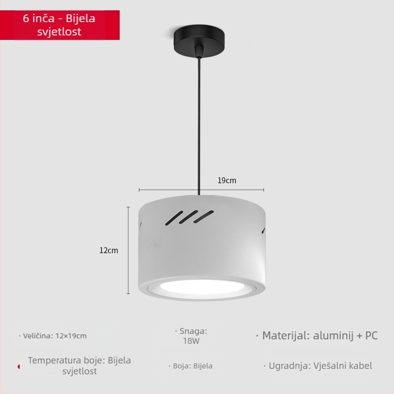LED cilindrični downlight, okrugli, površinska montaža, 6000K, 220V, aluminijsko kućište, 10.000 h, trgovinsko osvjetljenje