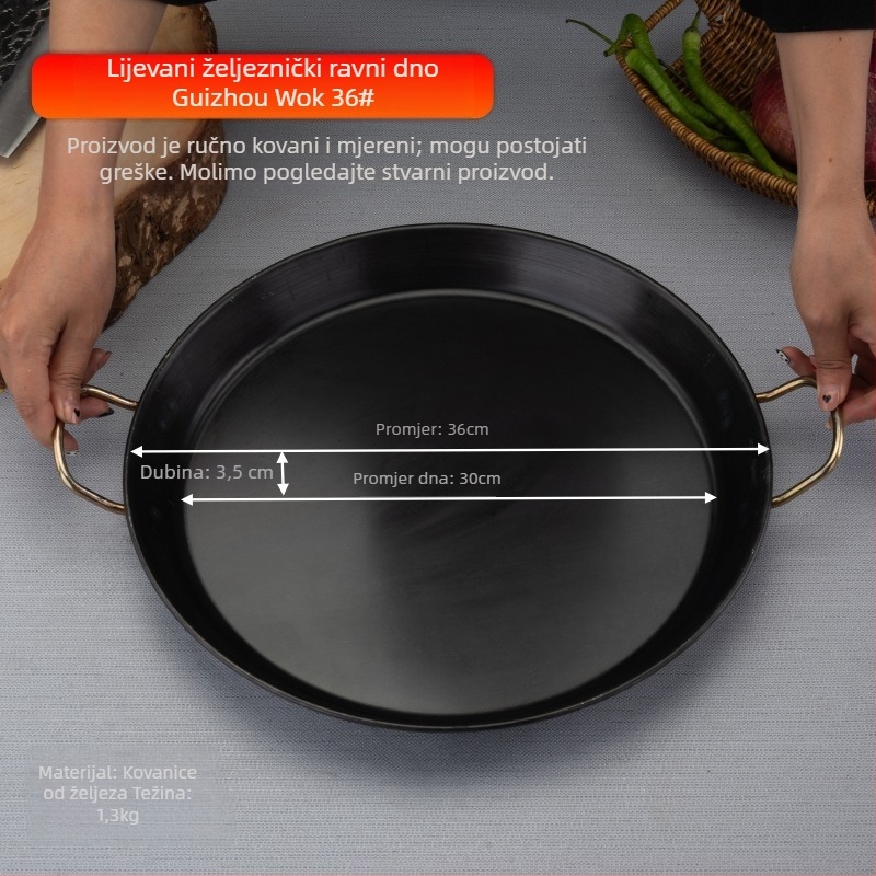 Wok od lijevanog željeza, otporan na hrđu, dubina 8 cm, dno s jednim dnom, kompatibilan s plinskim štednjakom