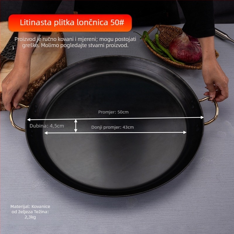 Wok od lijevanog željeza, otporan na hrđu, dubina 8 cm, dno s jednim dnom, kompatibilan s plinskim štednjakom