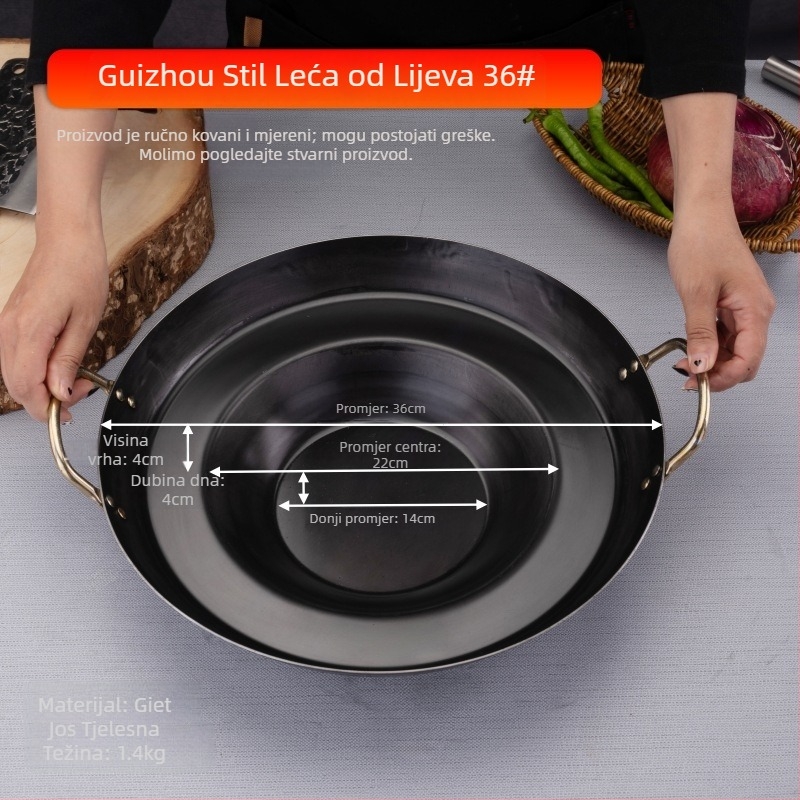 Wok od lijevanog željeza, otporan na hrđu, dubina 8 cm, dno s jednim dnom, kompatibilan s plinskim štednjakom