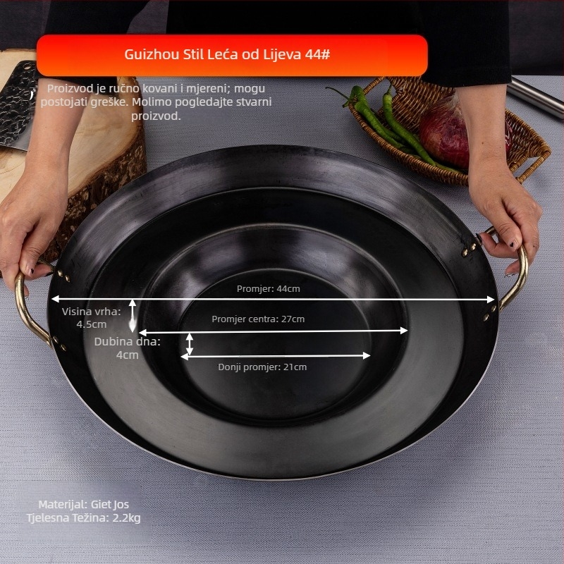 Wok od lijevanog željeza, otporan na hrđu, dubina 8 cm, dno s jednim dnom, kompatibilan s plinskim štednjakom
