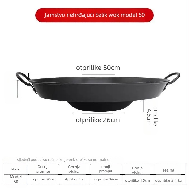 Wok od lijevanog željeza, otporan na hrđu, dubina 8 cm, dno s jednim dnom, kompatibilan s plinskim štednjakom