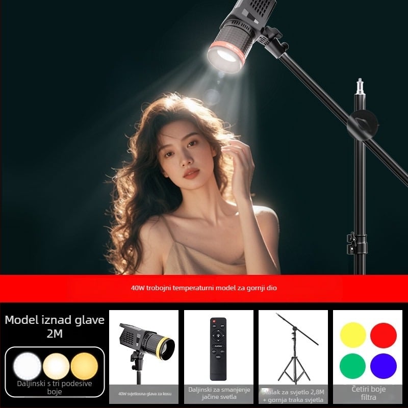 LED lampu za dopunsko osvjetljenje za livestream - 40W, trobojna temperatura boje, stojni tip, 220V, LATZZ