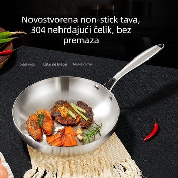 Tiganj za prženje od 304 nehrđajućeg čelika, trostruko dno, kompatibilan s indukcijskom pločom i plinskim plamenikom, bez premaza, težina 993 g