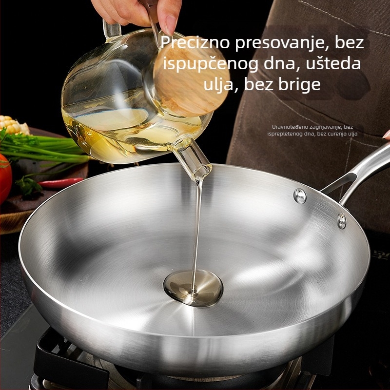 Tiganj za prženje od 304 nehrđajućeg čelika, trostruko dno, kompatibilan s indukcijskom pločom i plinskim plamenikom, bez premaza, težina 993 g