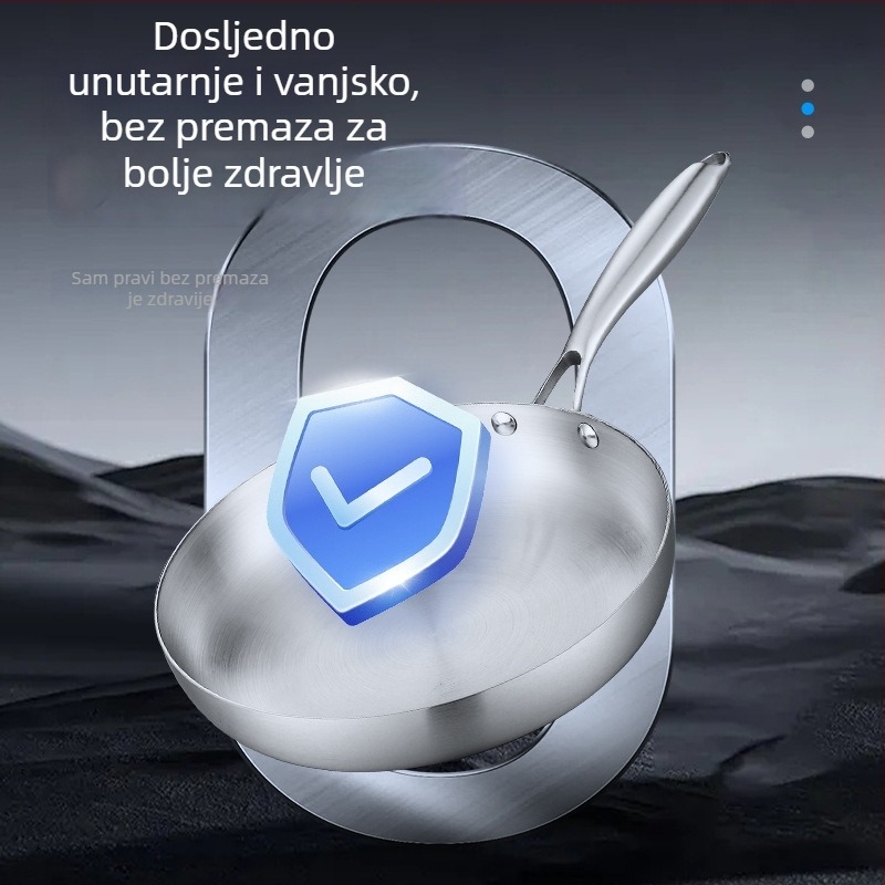 Tiganj za prženje od 304 nehrđajućeg čelika, trostruko dno, kompatibilan s indukcijskom pločom i plinskim plamenikom, bez premaza, težina 993 g