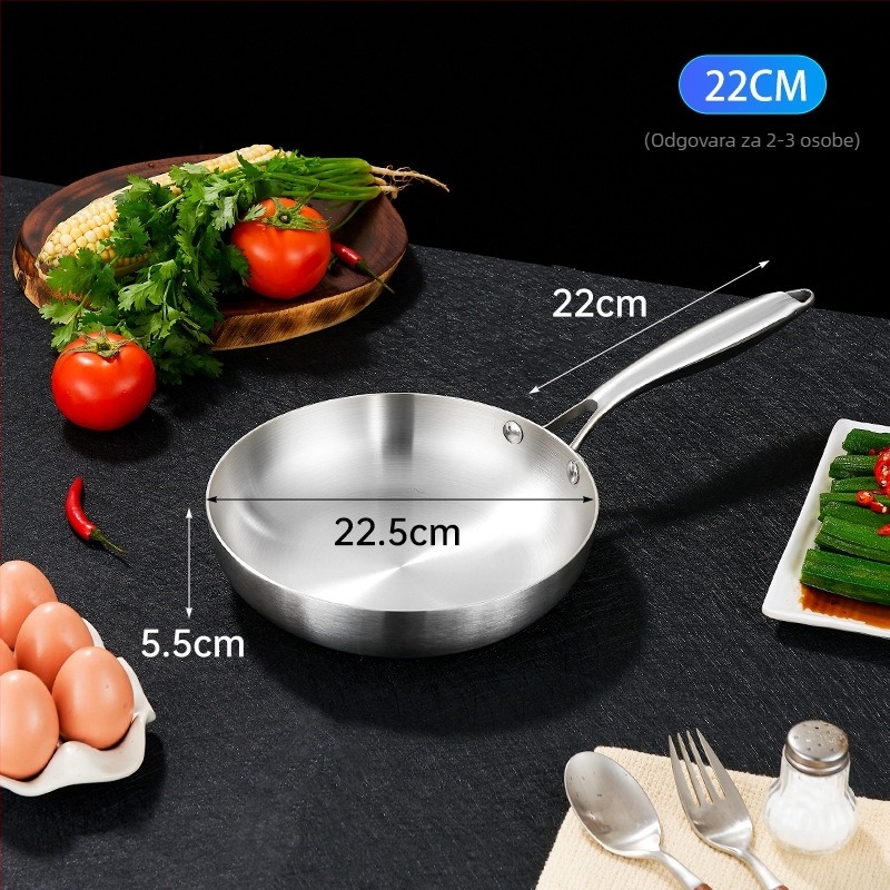 Tiganj za prženje od 304 nehrđajućeg čelika, trostruko dno, kompatibilan s indukcijskom pločom i plinskim plamenikom, bez premaza, težina 993 g