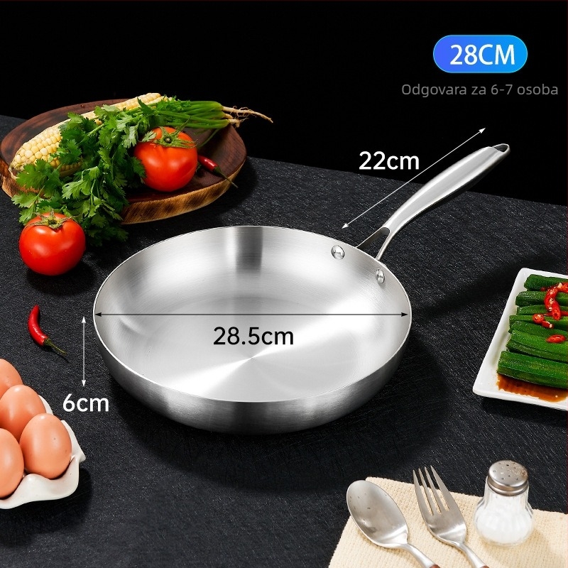 Tiganj za prženje od 304 nehrđajućeg čelika, trostruko dno, kompatibilan s indukcijskom pločom i plinskim plamenikom, bez premaza, težina 993 g
