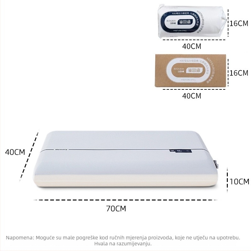 Jastuk od memorijske pjene – hotelski stil, pravokutni oblik, Ice Silk tkanina, srednja potpora, 3D rezanje