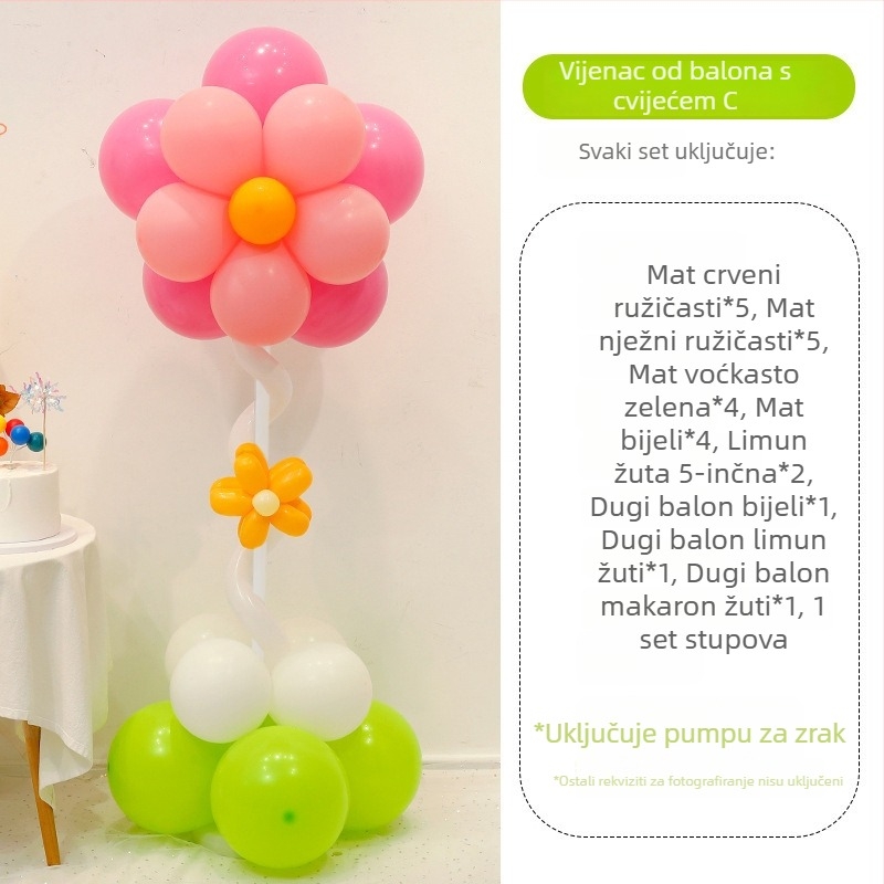 Balonska kolona s cvijećem – lateks baloni okruglog oblika, dekorativni baloni, pogodna za škole i vrtiće