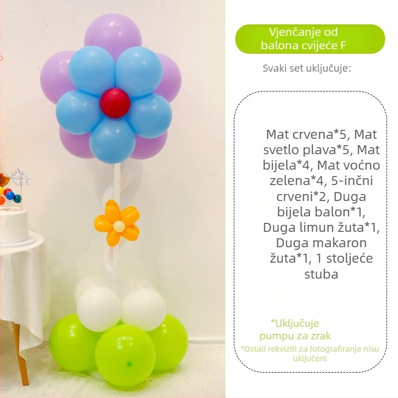 Balonska kolona s cvijećem – lateks baloni okruglog oblika, dekorativni baloni, pogodna za škole i vrtiće