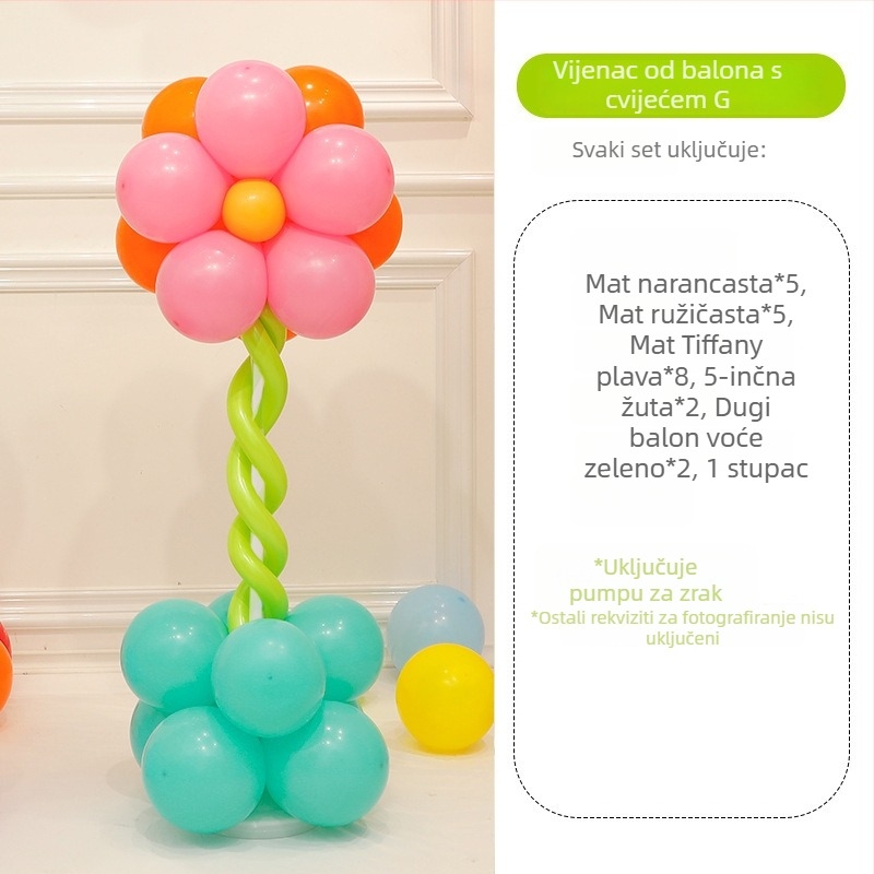 Balonska kolona s cvijećem – lateks baloni okruglog oblika, dekorativni baloni, pogodna za škole i vrtiće