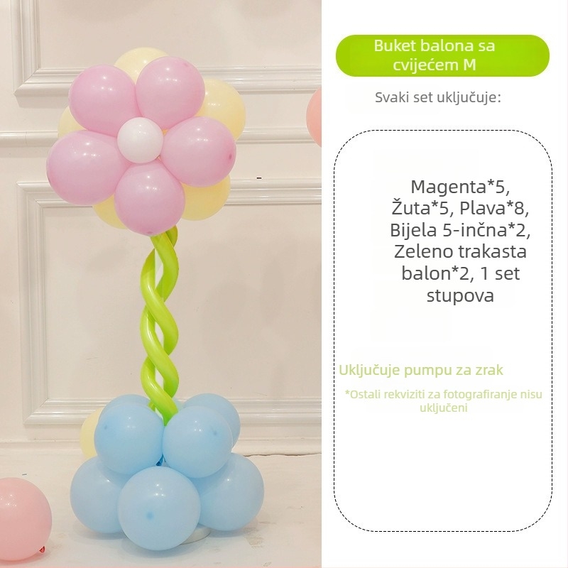 Balonska kolona s cvijećem – lateks baloni okruglog oblika, dekorativni baloni, pogodna za škole i vrtiće