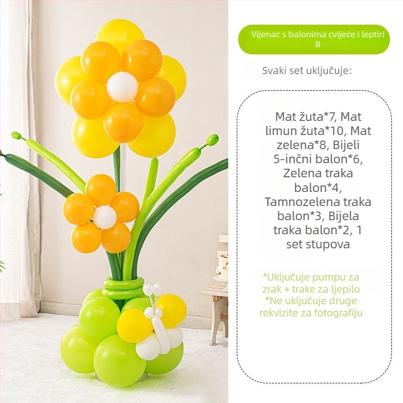 Balonska kolona s cvijećem – lateks baloni okruglog oblika, dekorativni baloni, pogodna za škole i vrtiće