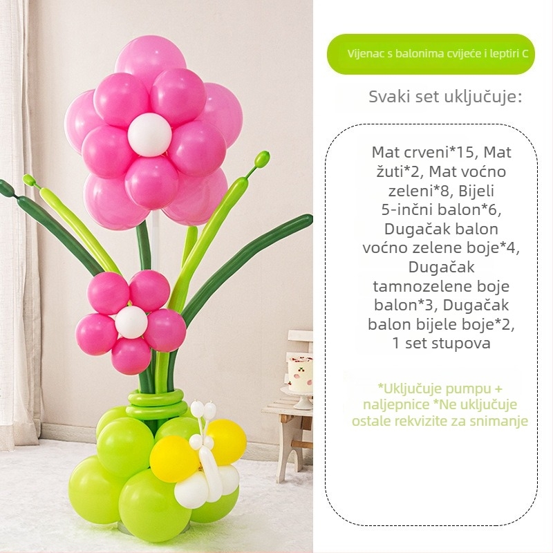 Balonska kolona s cvijećem – lateks baloni okruglog oblika, dekorativni baloni, pogodna za škole i vrtiće