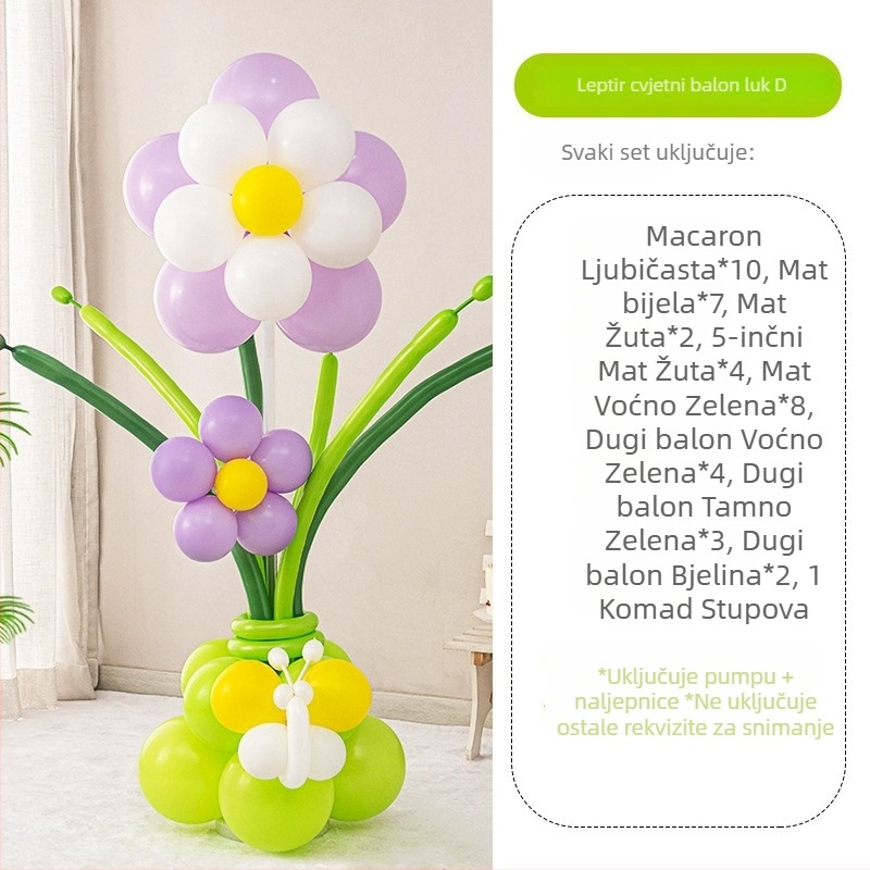 Balonska kolona s cvijećem – lateks baloni okruglog oblika, dekorativni baloni, pogodna za škole i vrtiće