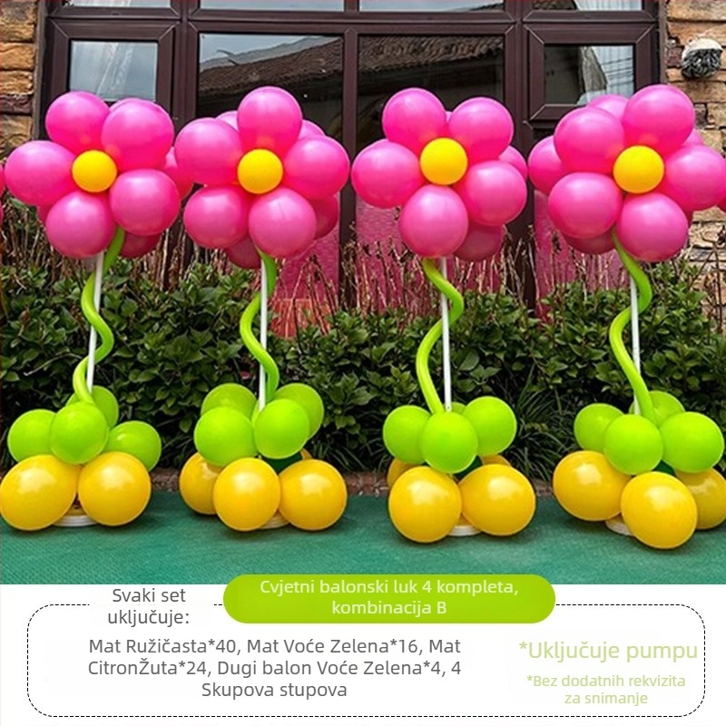 Balonska kolona s cvijećem – lateks baloni okruglog oblika, dekorativni baloni, pogodna za škole i vrtiće