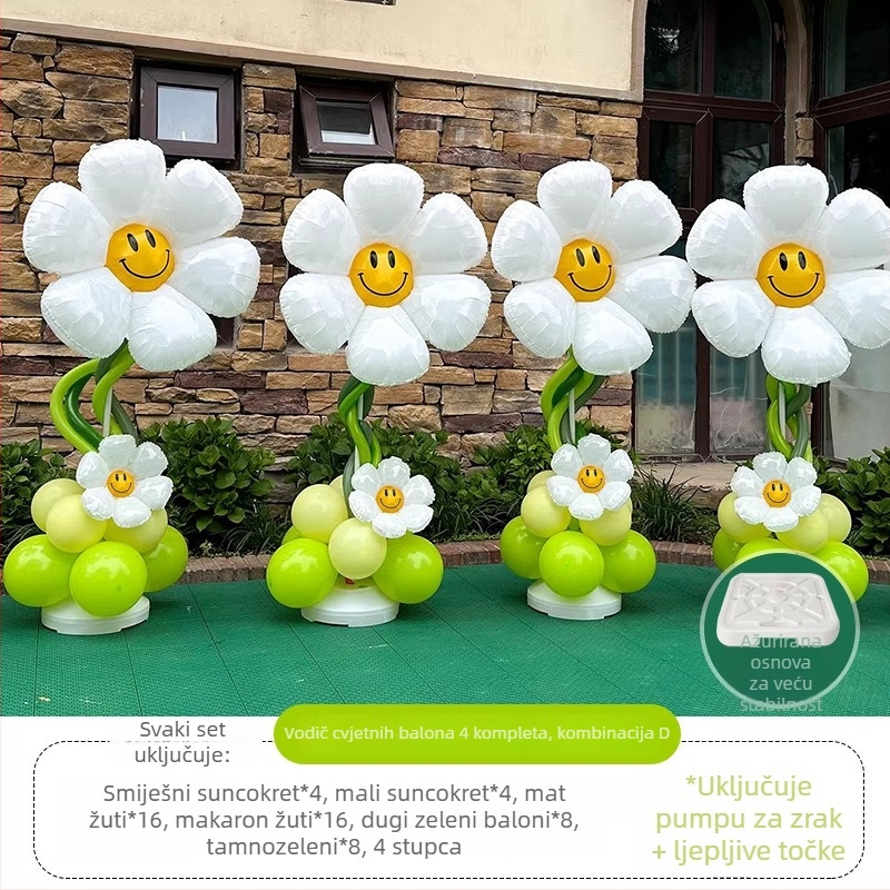 Balonska kolona s cvijećem – lateks baloni okruglog oblika, dekorativni baloni, pogodna za škole i vrtiće