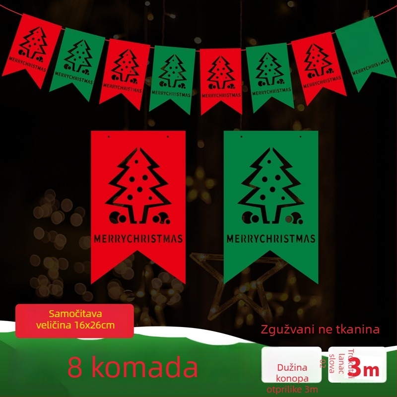 Božićna dekorativna čarapa-girlanda sa jelenom i engleskim slovima, filc banner, crtani stil, Shu Tingxiang, materijal kod 21864273463