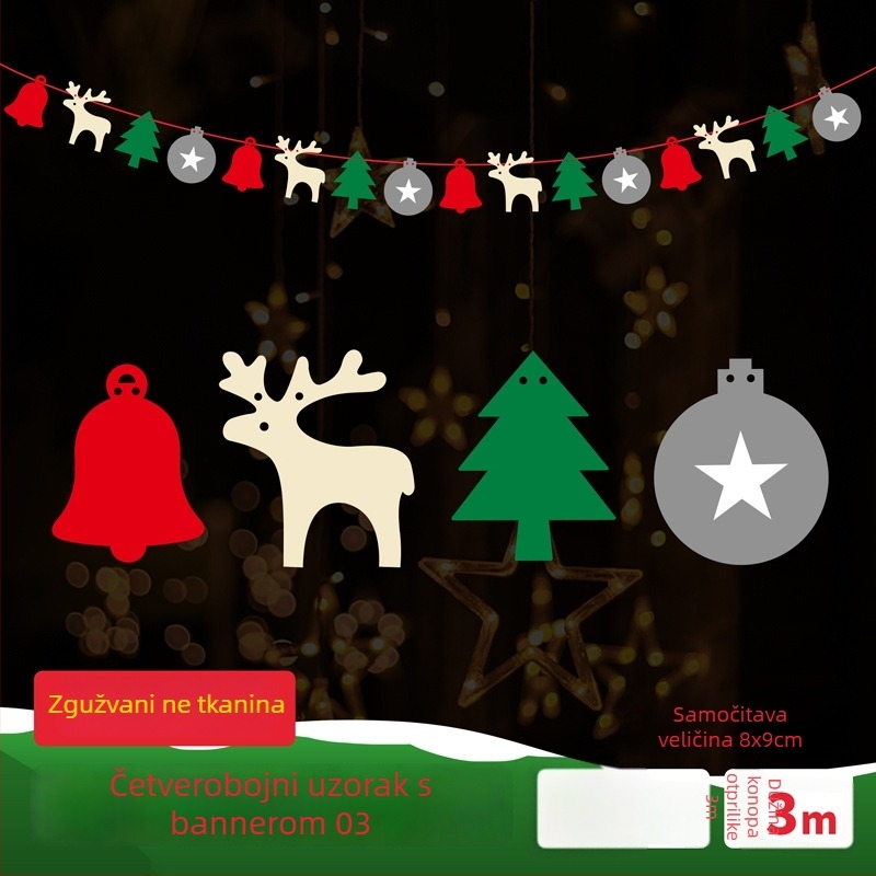 Božićna dekorativna čarapa-girlanda sa jelenom i engleskim slovima, filc banner, crtani stil, Shu Tingxiang, materijal kod 21864273463