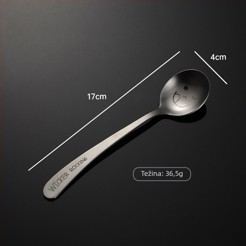 Set pribora od 304 nehrđajućeg čelika s laserskim motivom osmijeha i nagnutom drškom – žlica, štapići za jelo i vilica, komplet s mogućnošću logotipa